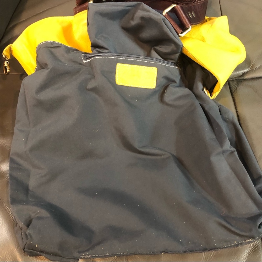 Marta Ray || Mustard Yellow and Leather Brown Tote Bag - Picture 4 of 15